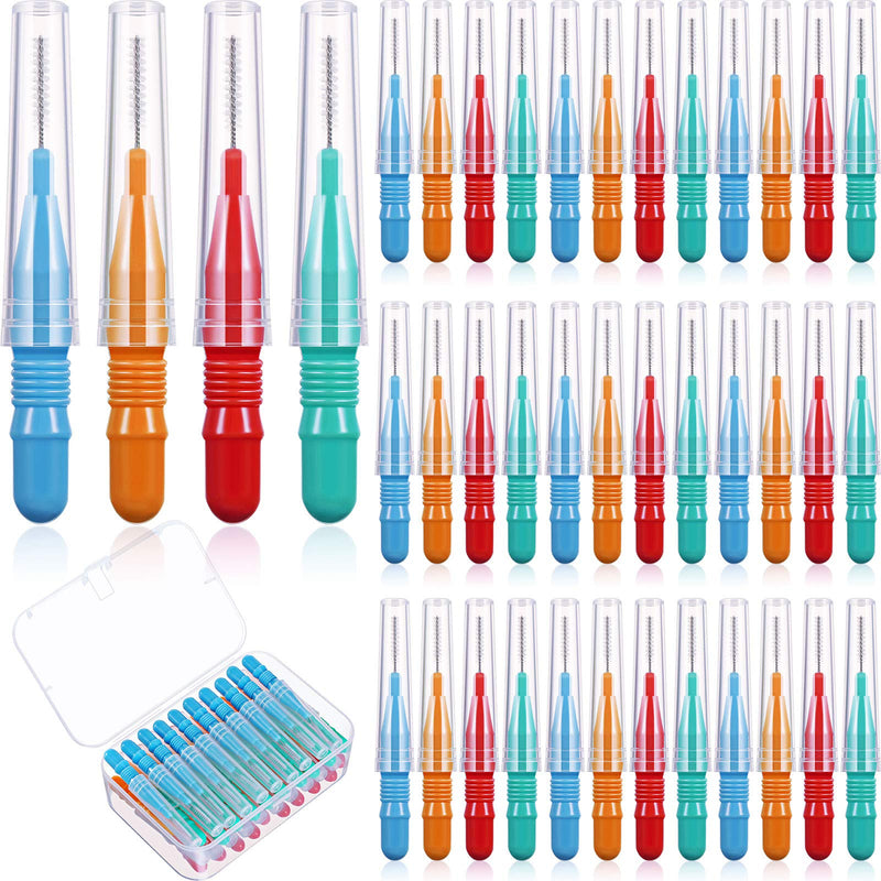 [Australia] - Interdental Brush Toothpick Dental Tooth Flossing Head Dental Brush Oral Dental Flosser Toothpick Cleaners Tooth Cleaning Tool with Storage Box, Red, Blue, Green, Orange (40) 40 