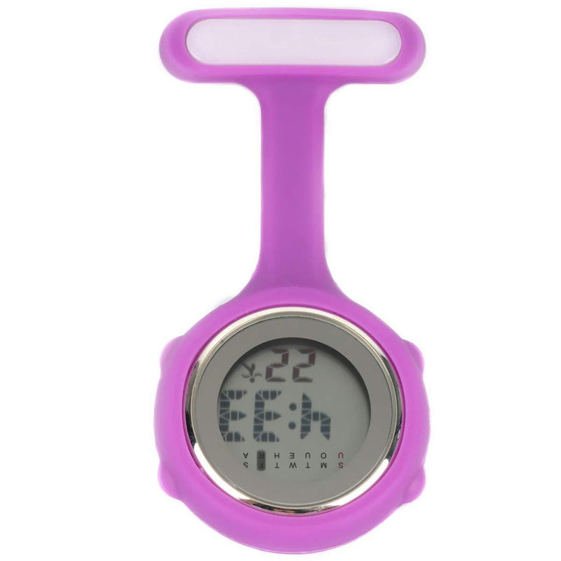 [Australia] - Pin On Digital Silicone Multi-Function Fob Nurse Watch Night Lights Stopwatch Purple 