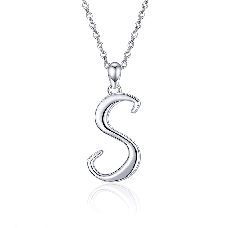[Australia] - Initial Necklace 925 Sterling Silver 26 Letters Alphabet Pendant Necklace Personalised Gifts for Women Girls - 18" + 2" Silver Chain S 