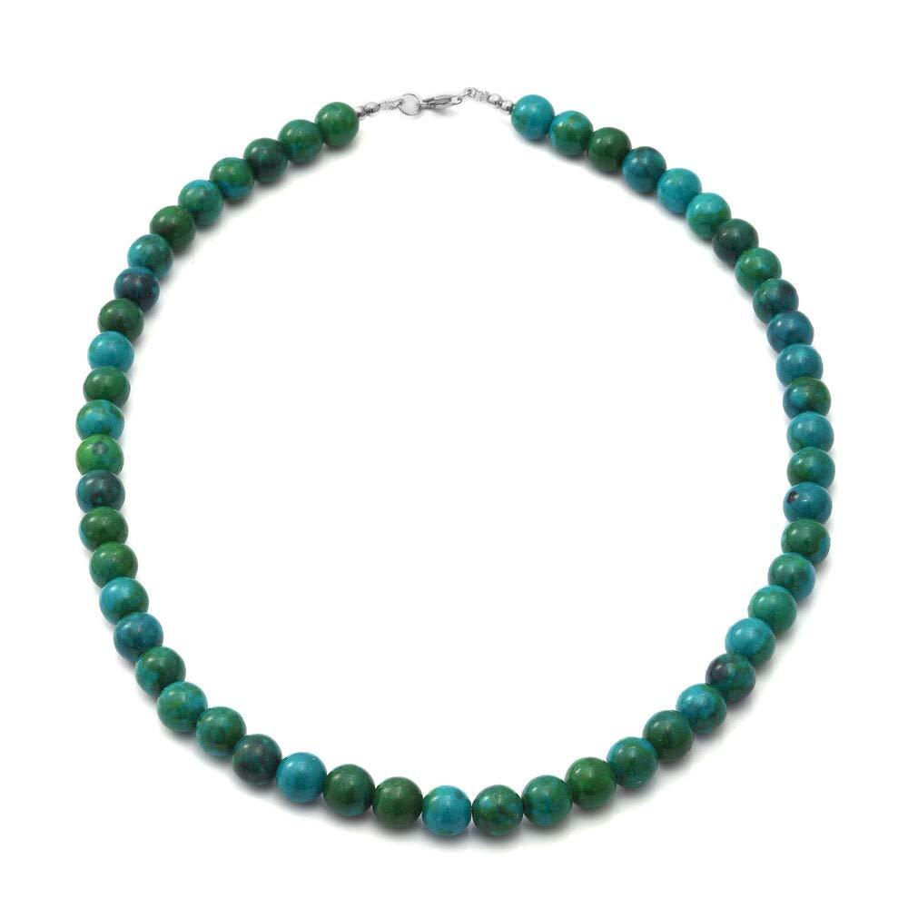 [Australia] - TJC 925 Sterling Silver Green Chrysocolla Bead String Necklace for Womens Gift for Wife/Girl Friend/Mother Size 18 Inches 