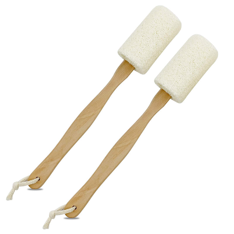 [Australia] - Natural Loofah Back Scrubber, QpenguinBabies Loofah on a Stick with Natural Loofah Sponge Exfoliating Body Sponge Scrubber With Long Wooden Handle Back Brush For Men & Women in Bath Spa Shower, 2 Pack 