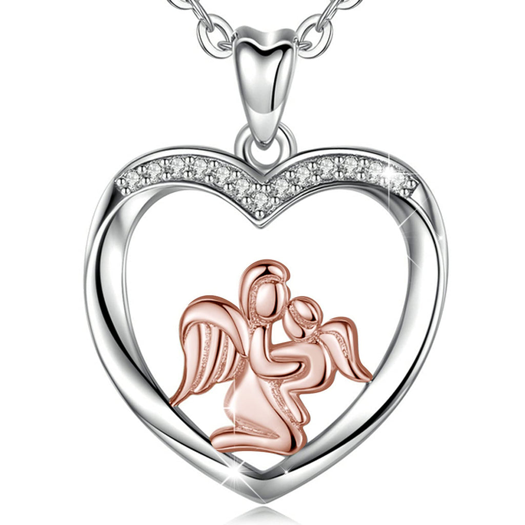 [Australia] - Aeonslove Mum Necklaces Sterling Silver Necklace for Women Mother Daughter Necklace Pendant Heart Personalised Jewellery Gifts For Mother Ladies Angel Mum and Baby (Rose Gold) 