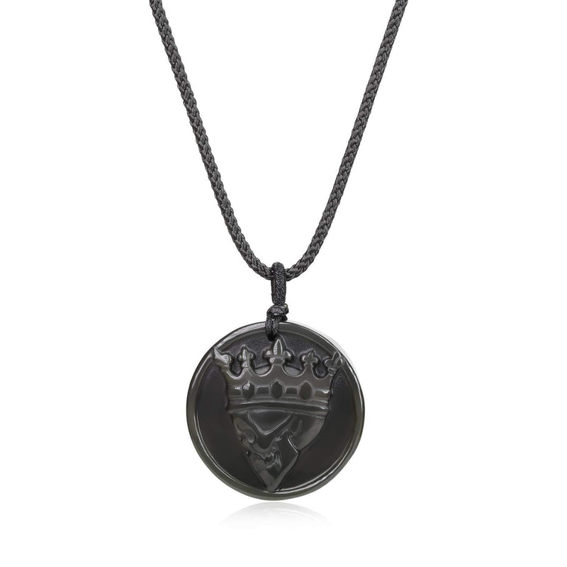 [Australia] - coai Black Obsidian Stone Pendant Necklace Skull Jewelry Crown Skull/Nylon Cord 
