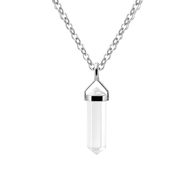 [Australia] - Franki Baker Natural Clear Quartz Rock Crystal Gemstone & Sterling Silver Small Double Point Pendant Necklace. Pendant Length: 2.8cm Chain Length: 55cm 