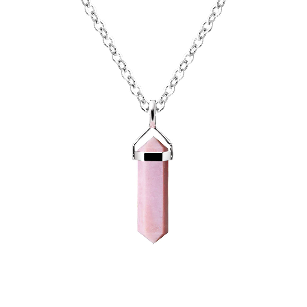 [Australia] - Franki Baker Natural Pink Opal Gemstone & Sterling Silver Dainty Double Point Pendant Necklace. Length: 55cm 