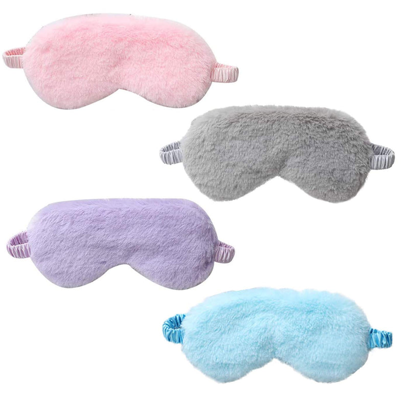 [Australia] - 4 Pcs Plush Eye Mask Soft Fluffy Plush Eye Mask Sleep Mask Adjustable for Kids Adult Women 