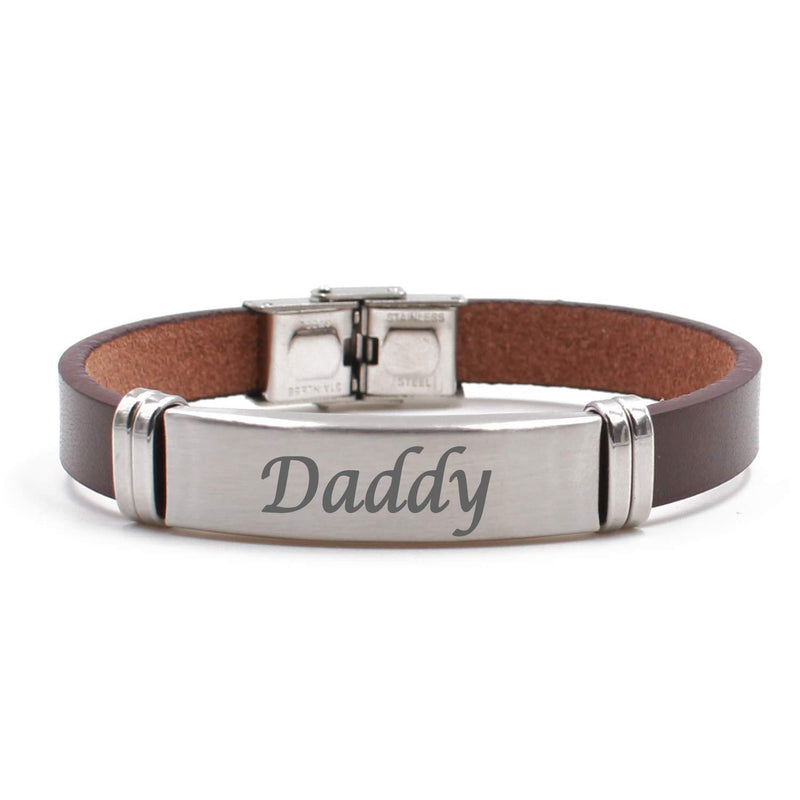 [Australia] - Daddy Bracelet,Brown Premium Leather Bracelet, Gifts for dad,Personalised dad Bracelet,customised Jewellery for Men 