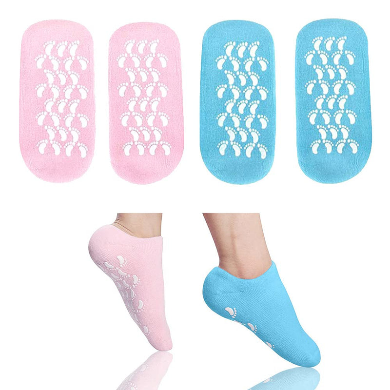 [Australia] - 2 Pairs Moisturising Socks, Moisture Gel Socks Soft Moisturising Foot Socks for Women and Men, Gel Socks for Moisturising Dry Feet Cotton Gel Toe Moisturizing Spa Silicone Socks(Blue Pink) 