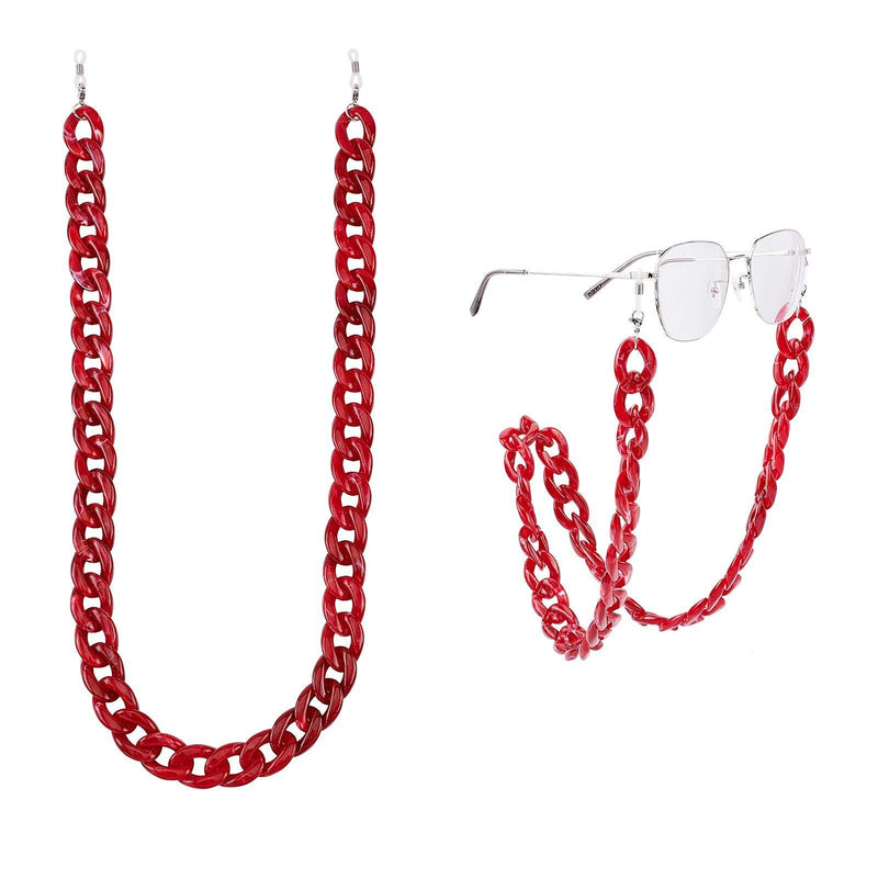 [Australia] - GORGECRAFT Acrylic Eyeglass Chain, Eyeglasses Necklace with 304 Stainless Steel Lobster Claw Clasps Glasses Cord for Women, Red 