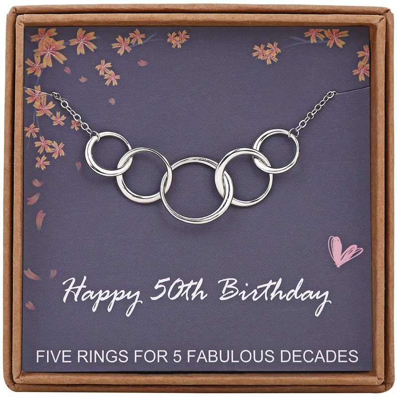 [Australia] - 50th Birthday Gifts for Women,925 Sterling Silver Necklace,50th Birthday Necklace,5 Interlocking Infinity Circles Necklace 