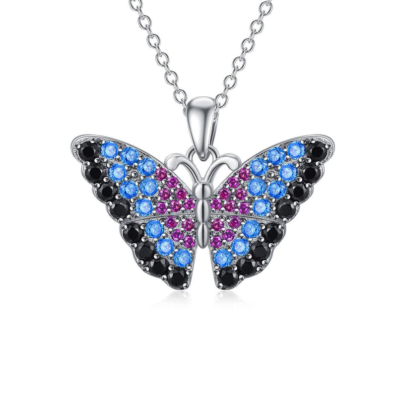 [Australia] - SOULMEET Blue Rainbow Butterfly pendant Necklace 925 Sterling Silver Hypoallergenic Chain for a Special Moment of Love on Birthday Aniversary Mother's day with Free Decent Gift Box 