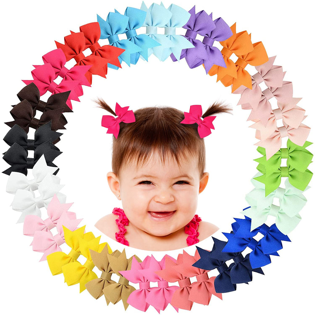 [Australia] - 40Pieces Baby Girls Clips 2" Mini Hair Bow Grosgrain Ribbon Hair Bows with Fully Ribbon Lined Alligator Clips for Baby Girls Infant Toddlers Kids 20 Colors in Pairs 