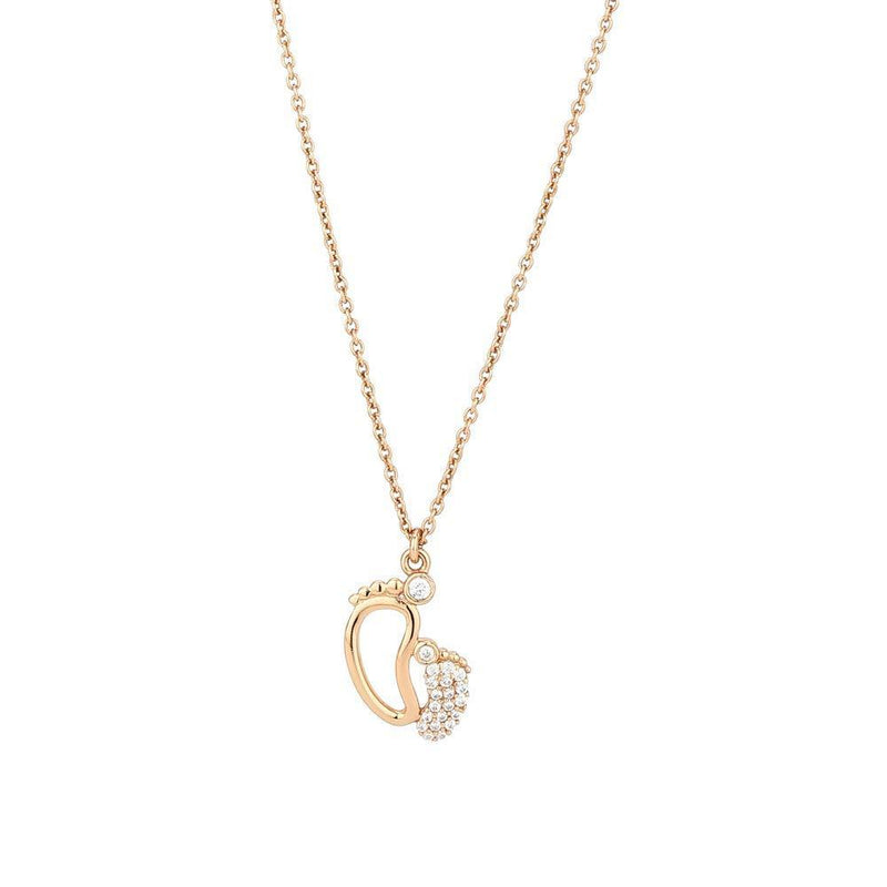 [Australia] - Vanbelle Sterling Silver Jewelry Depicting Mother & Child Footprints Pendant Necklace with Cubic Zirconia Stones and Rose Gold Plated for Women 