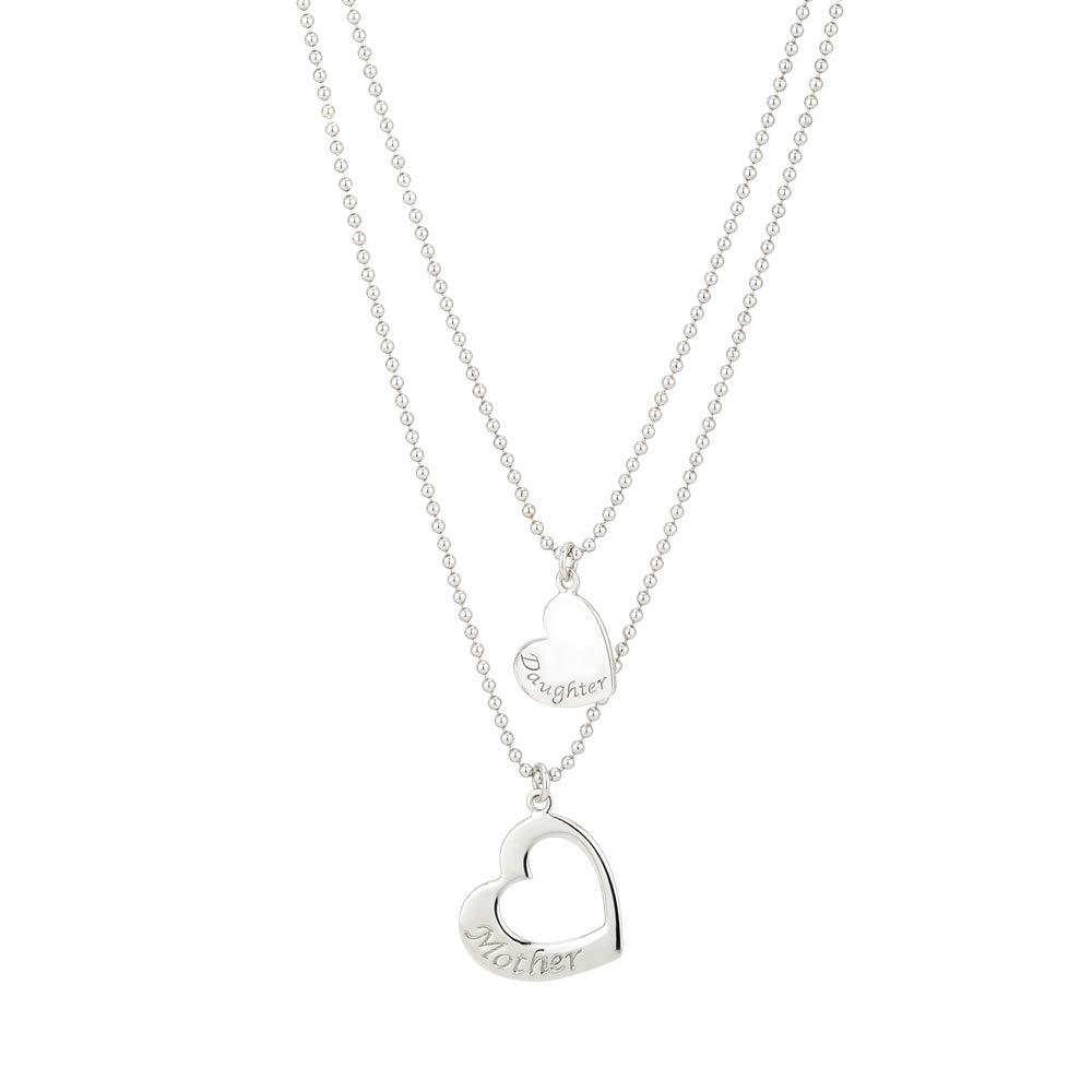 [Australia] - Vanbelle Sterling Silver Jewelry Open & Close Hearts Double Pendant Necklace for Mother Daughter with Rhodium Plating for Women 