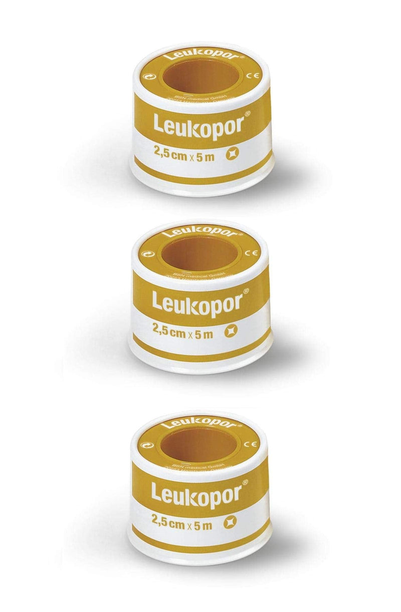 [Australia] - Leukopor Paper Dressing Tape - Ultra-Thin Microporous Tape for Long Lasting Adhesion and Dressing Fixation - 5cm x 2.5cm Roll - 3 Pack 
