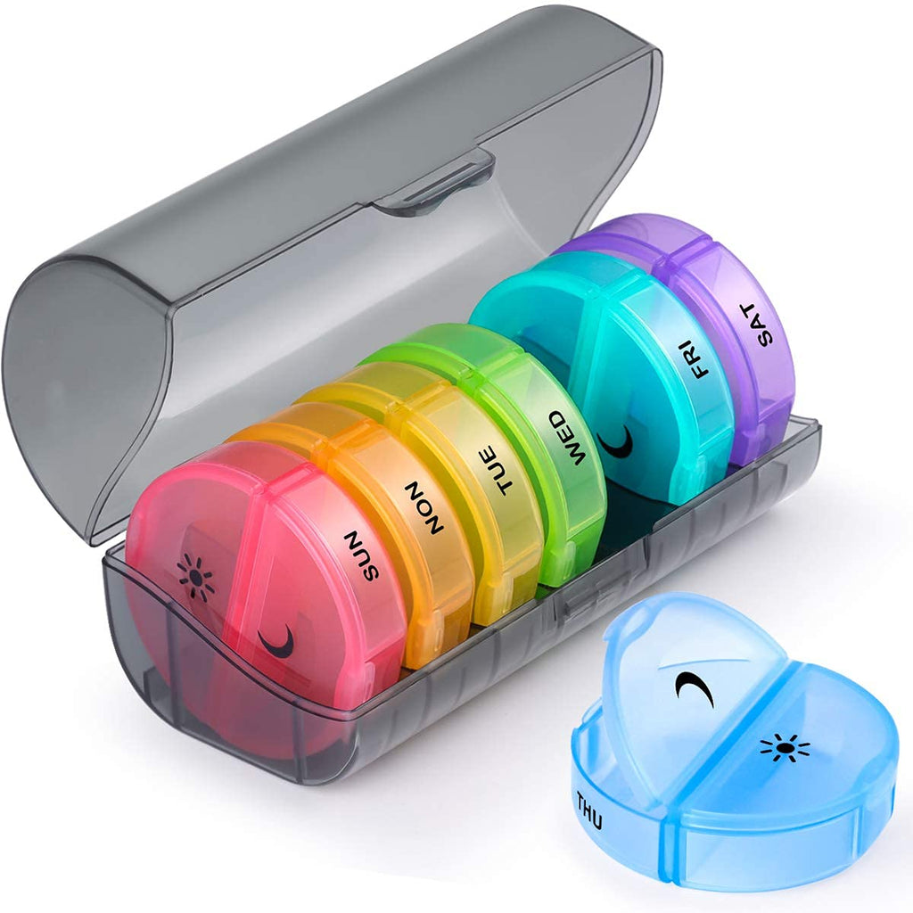 [Australia] - Amazon Brand – Eono Pill Organiser AM PM - 7 Day Weekly Pill Box Case with 14 Compartments, Medication Organiser for Travel Box - Proof Design 