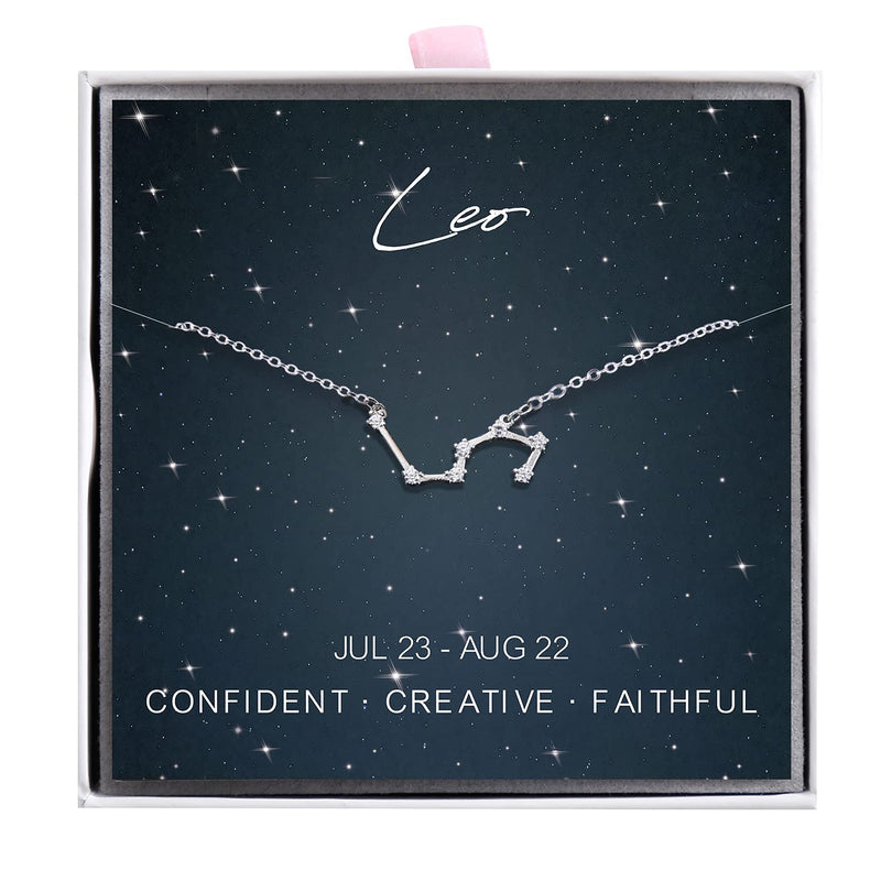 [Australia] - ALoveSoul 925 Sterling Silver Constellation Horoscope Zodiac Necklace, Gift for Women Girls Leo 