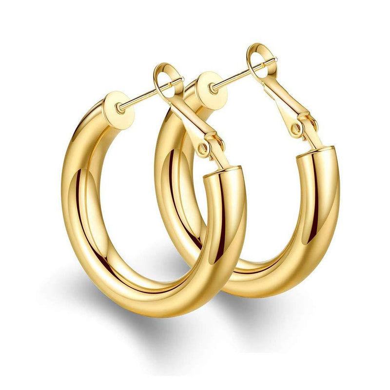 [Australia] - Senteria 14K Gold Plated Hoop Earrings for Women with 925 Sterling Silver Post Round Hoop Earrings Lightweight Tube Chunky Gold Hoop Earrings(25/30/40/50mm) Gold-tone 25mm 