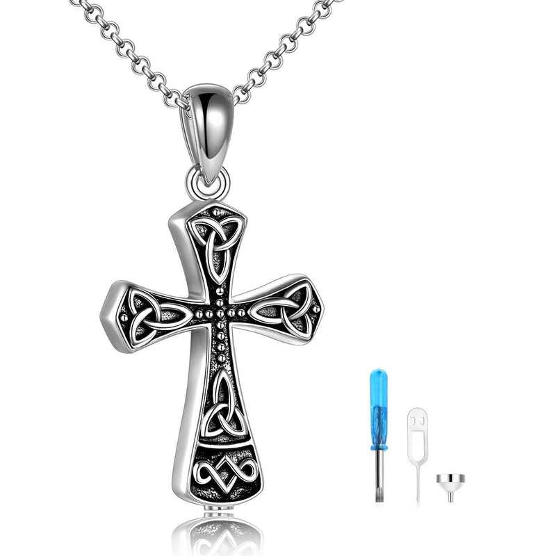 [Australia] - Celtic Cross Urn Necklace for Ashes Sterling Silver Cremation Memorial Jewelry Vintage Religious Jewellery 