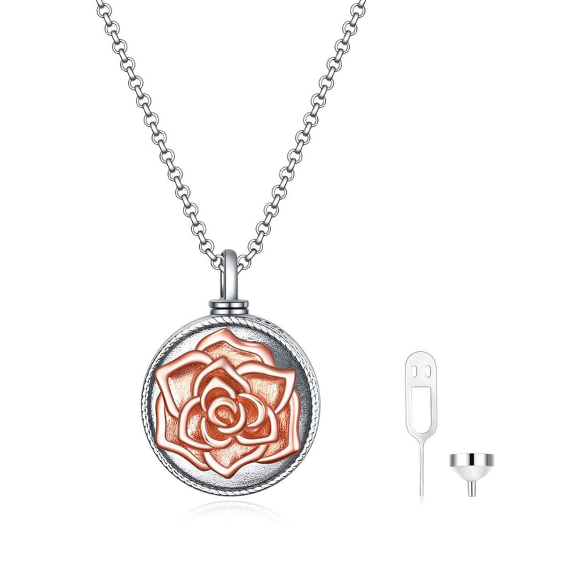 [Australia] - Sterling Silver 3D Rose Flower Urn Necklace for Ashes Cremation Jewelry Engraved Forever In My Heart 