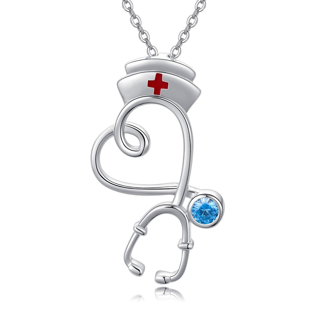 [Australia] - ROMANTICWORK Nurse Gifts Sterling Silver Love Heart Stethoscope Pendant Necklace Nursing Themed Jewellery Gifts for Nurse Doctor Medical Students Type 1 