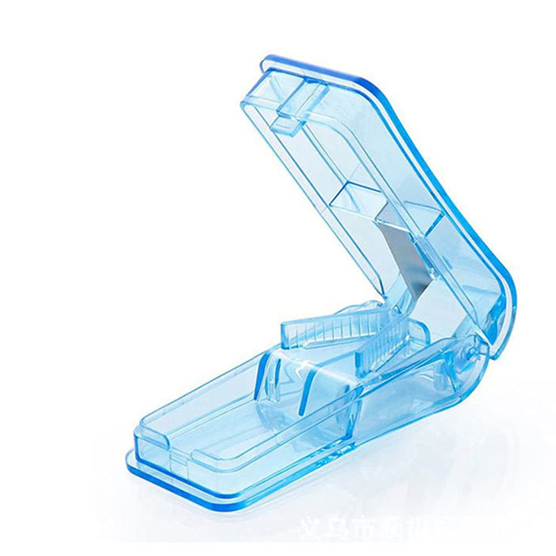 [Australia] - Pill Cutter, Portable Tablet Cutter with Blade and Storage Compartment 2-in-1 Pill Splitter Pill Case Half Quarter for Small or Large Pills Transparent Blue 
