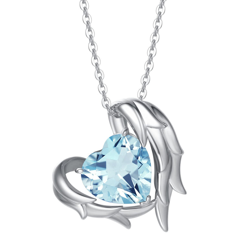 [Australia] - CACESTONE Love Heart Necklaces for Women,925 Sterling Silver Birthstone Pendant Necklaces, Created Gemstone 6Ct 10mm,Mothers Day Anniversary Birthday Gifts for Mum,Girlfriend,Her 45cm 03 - March - Aquamarine 