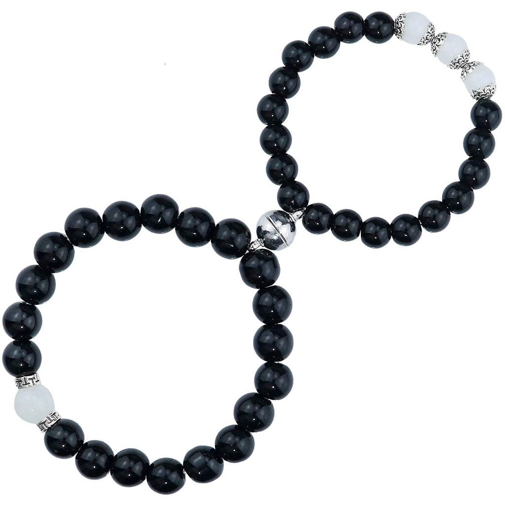 [Australia] - Gleamart Matching Beads Bracelets Magnetic Couple Distance Bracelets for Women Men Relationship Bracelets Black Set 02 