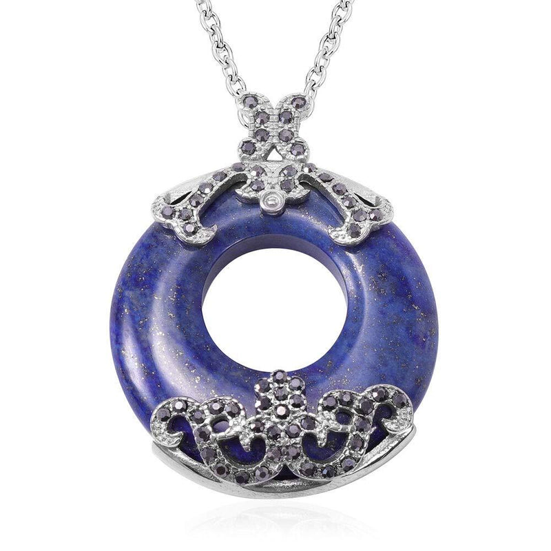 [Australia] - TJC Donut Necklace for Women Lapis Lazuli and Synthetic Crystal in Stainless Steel 