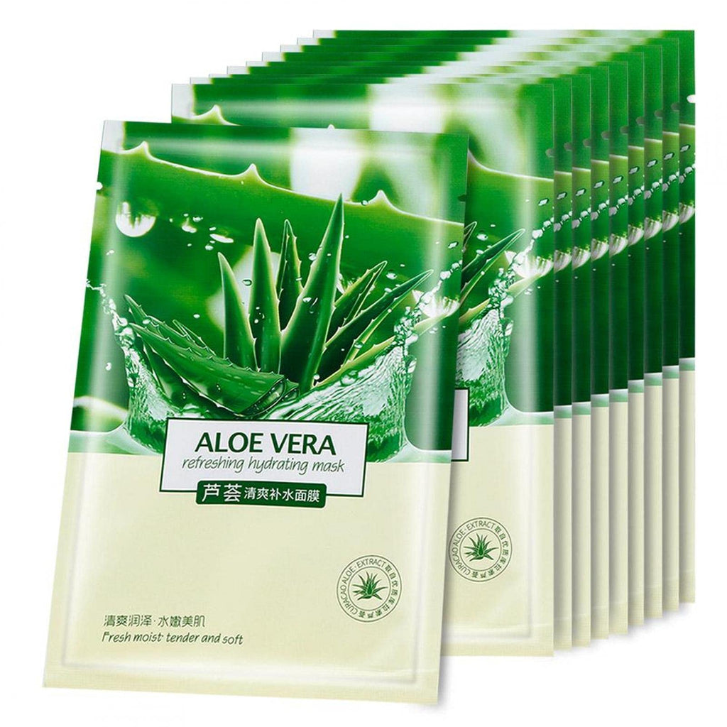 [Australia] - Aloe Vera Essence Korean Face Mask, Aloe Facial Mask Sheet Hydrating Soothing Moisturizing Revitalizing Facial Mask Sheet for Dry Oily Sensitive (10Pcs) 