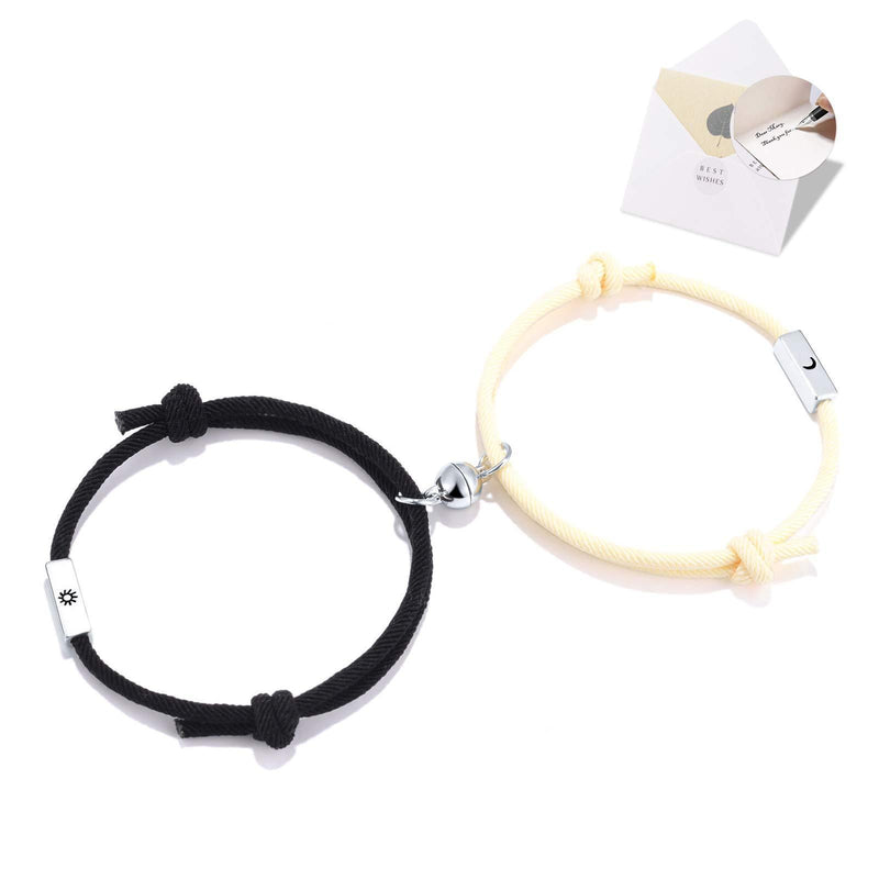 [Australia] - BOCHOI Sun and Moon Couples Magnetic Bracelets, Mutual Attraction Bracelet Jewellery Gifts for Lover Women Men Boyfriend Girlfriend Best Friend 1 black 1 white 