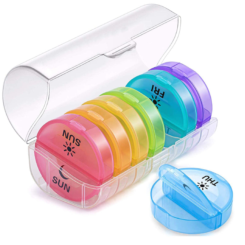 [Australia] - Pill Box Organiser 2 Times a Day, Travel Pill Boxes 7 Day AM PM Weekly, BPA Free Week Medicine Storage Box for Pills, Vitamin, Medication and Tablets (Rainbow) 
