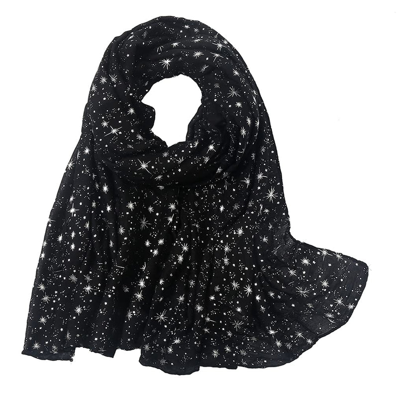 [Australia] - KAVINGKALY Printed Gold Star Scarf for Women Ladies Soft Shawl Wraps Premium Fashion Long Cute Neck Scarves Black2 