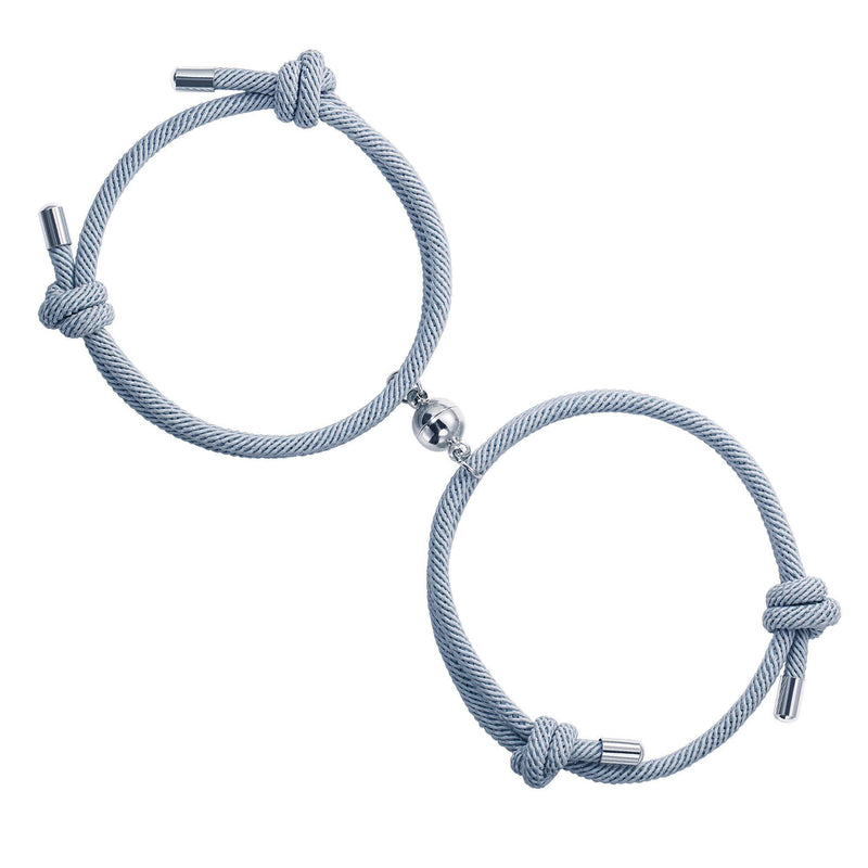 [Australia] - BUREI Magnetic Bracelets for Couples 2pcs Mutual Attraction Couples Bracelets Adjustable Matching Bracelet Jewellery Gifts for Women Men Gray+Gray 