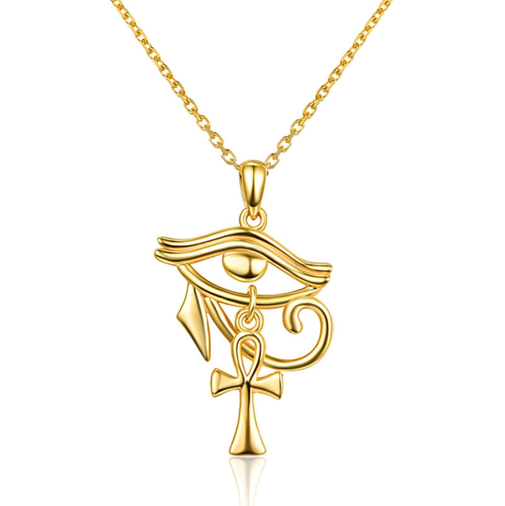 [Australia] - Sterling Silver Ankh Necklace Egyptian Cross The Eye of Horus Pendant Necklace for Women Men（gold ） 