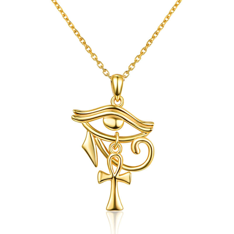 [Australia] - Sterling Silver Ankh Necklace Egyptian Cross The Eye of Horus Pendant Necklace for Women Men（gold ） 