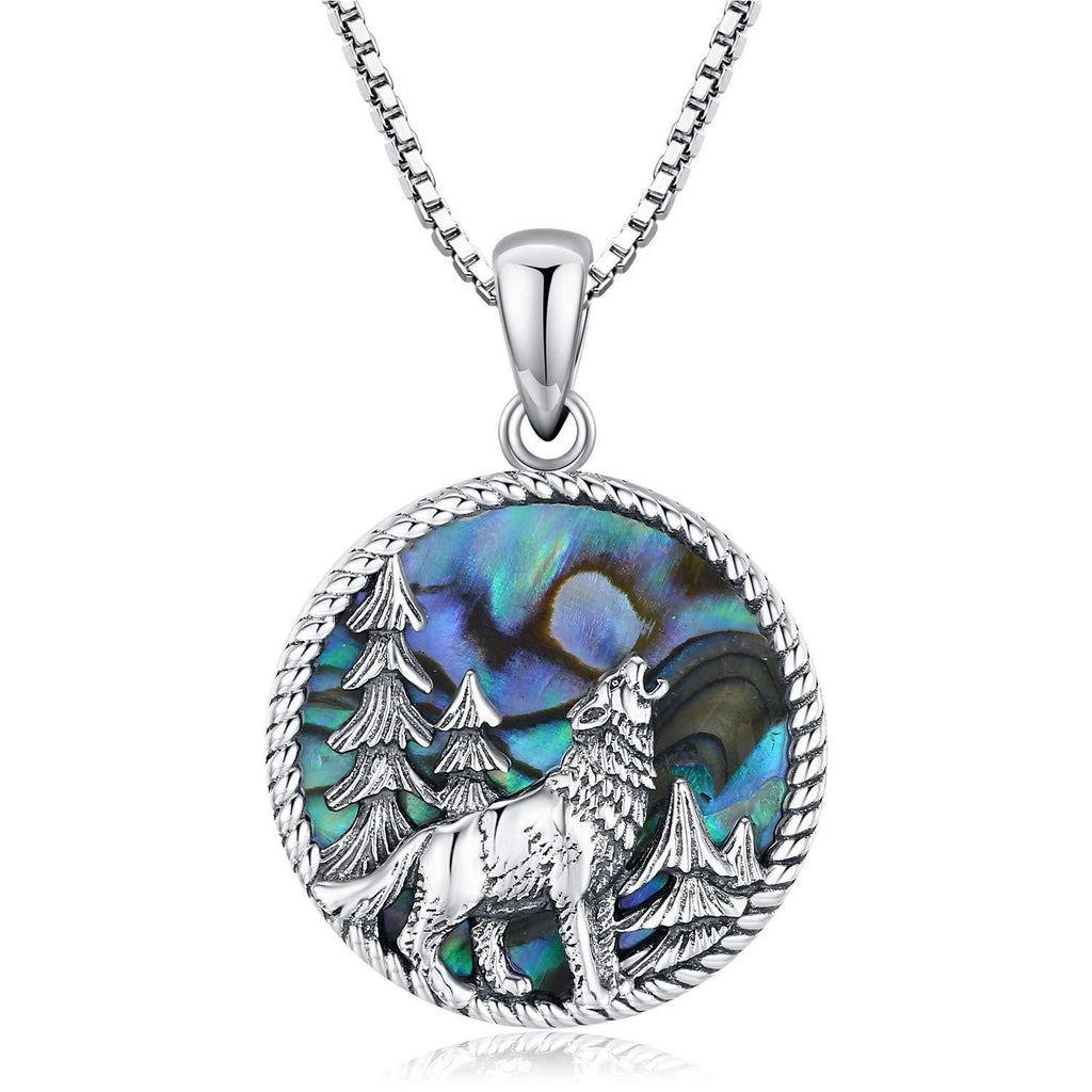 [Australia] - Wolf Necklace, 925 Sterling Silver Teen Wolf Pendant Wolf Gifts Viking Abalone Shell Jewellery for Men Wolves Necklace for Women Boyfriend Children Brother Shell Style 