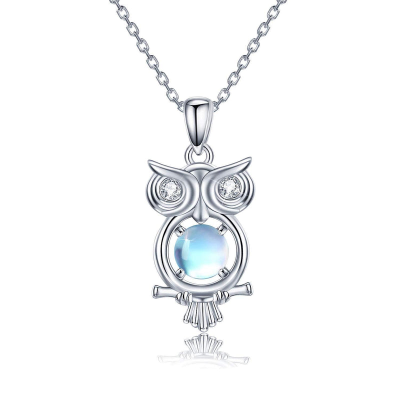 [Australia] - Women Gifts Owl Necklace Sterling Silver Owl Gifts for Women Moonstone Owl Pendant Necklace Animal Bird Jewelry Gifts for Owl Lovers Girls Women with 18+2"chain B-Owl 