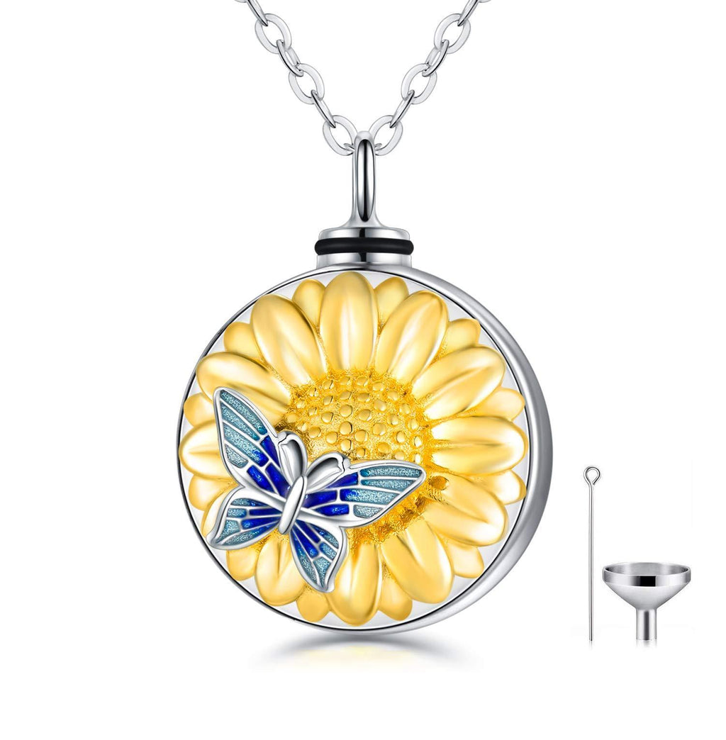 [Australia] - Sunflower Locket Necklace with Butterfly That Hold Human Pet Hair Keepsake Necklace Memorial Gift for Women Girl 