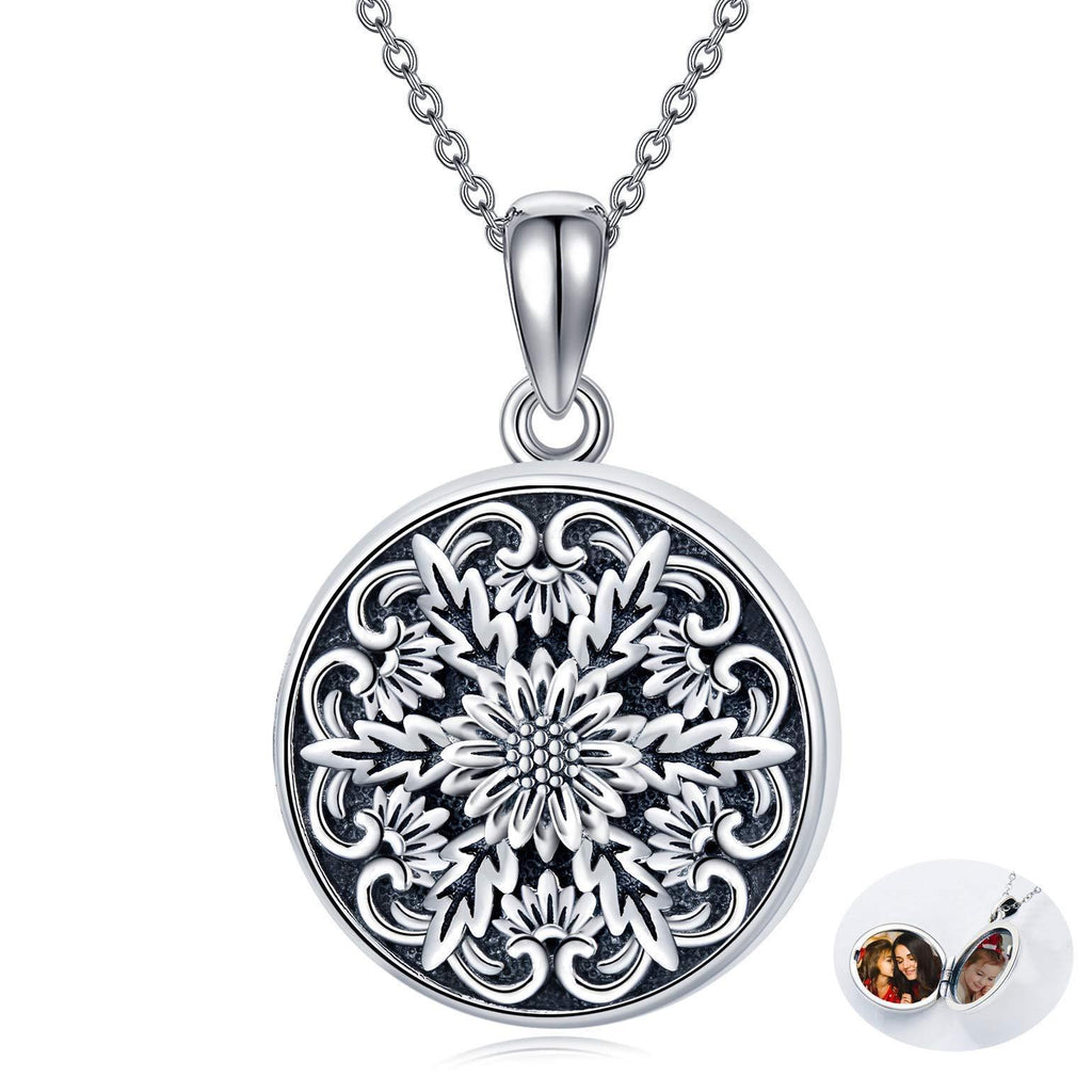 [Australia] - LONAGO Daisy Locket Necklace That Holds Pictures 925 Sterling Silver Personalized Photo Locket Pendant Jewelry Daisy-Only Locket 