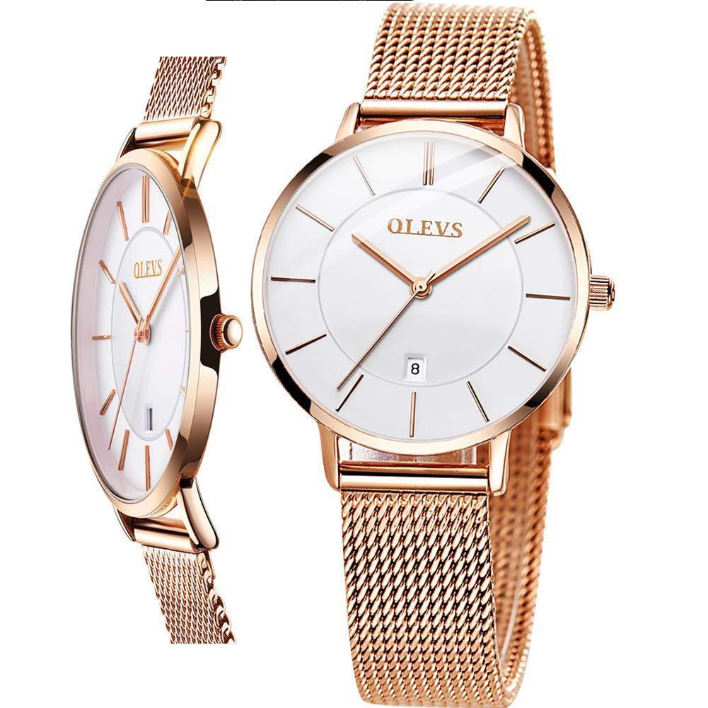 [Australia] - OLEVS Rose Gold Watches Women Japanese Quartz Ladies Waterproof Watch Fashion Dress Wrist Watches for Women Stainless Steel Mesh Strap Casual Ultra Thin Face Watches Date Calendar Elegant Watch-white Face 