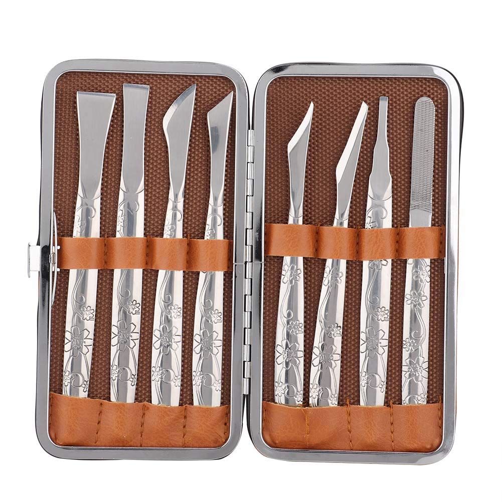 [Australia] - 8pcs Stainless Steel Foot File Set, Pedicure Tool Set Dead Skin Horny Remove Foot Callus Pedicure Tool Kit with Storage Bag for Ingrown Foot Fingernail Care 