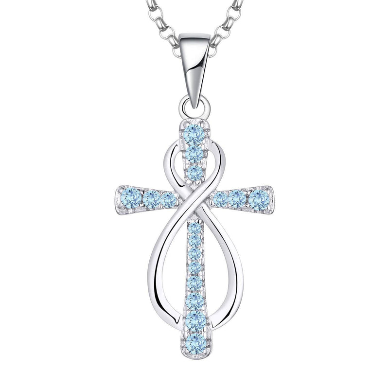 [Australia] - JO WISDOM Women Necklace,925 Sterling Silver AAA Cubic Zirconia Infinity Cross Crucifix Celtic Pendant Necklace,Jewellry for Women March,aquamarine Color 