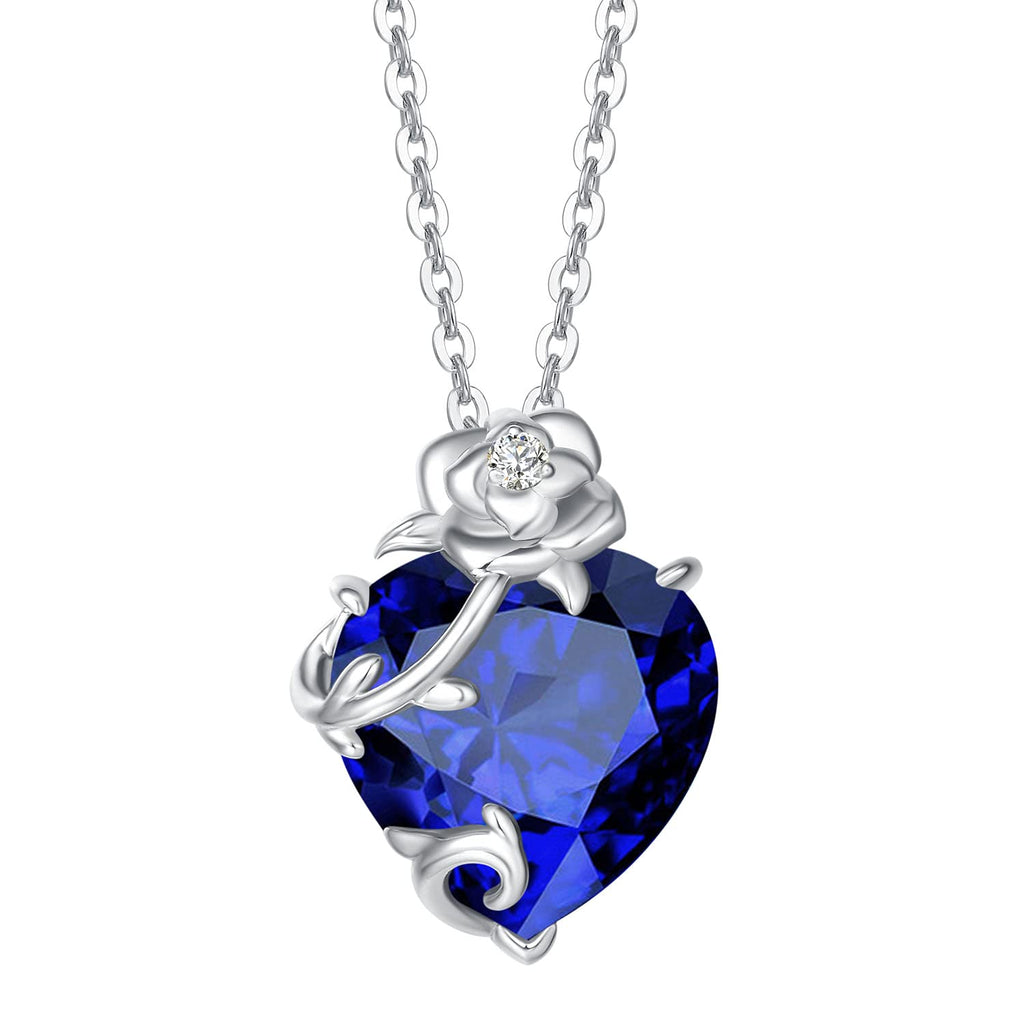 [Australia] - 925 Sterling Silver Women Rose Heart Birthstone Necklace,Birthday Gift For Girls,45cm 09 - September - Sapphire 