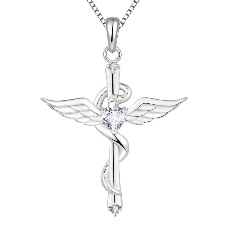 [Australia] - Starchenie Angelwings Necklace 925 Sterling Silver Snake Necklace Cross Pendant for Women 