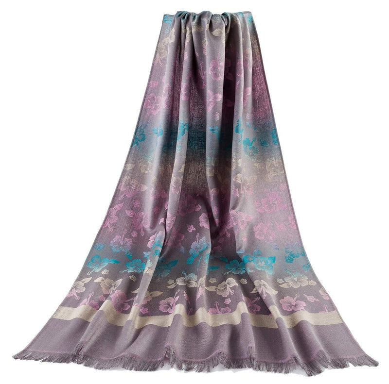 [Australia] - Signare Floral Pattern Pashmina Style Scarf Shawl Wrap for Women Grey 