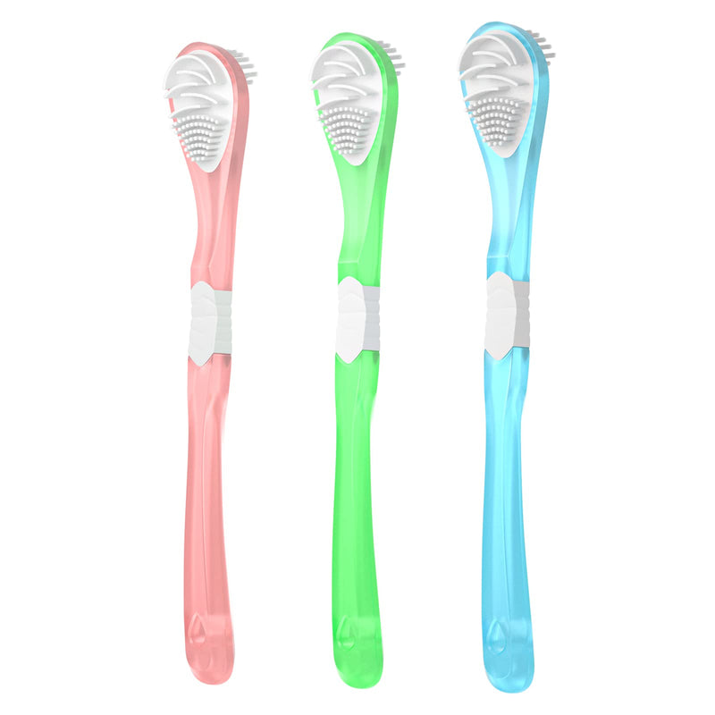 [Australia] - 3-Color 3 Pack Adult Tongue Scraper and Tongue Cleaning Brush Double-Sided Soft Tongue Coating Brush, Portable Food-Grade Oral Massage Brush… 3 packs 
