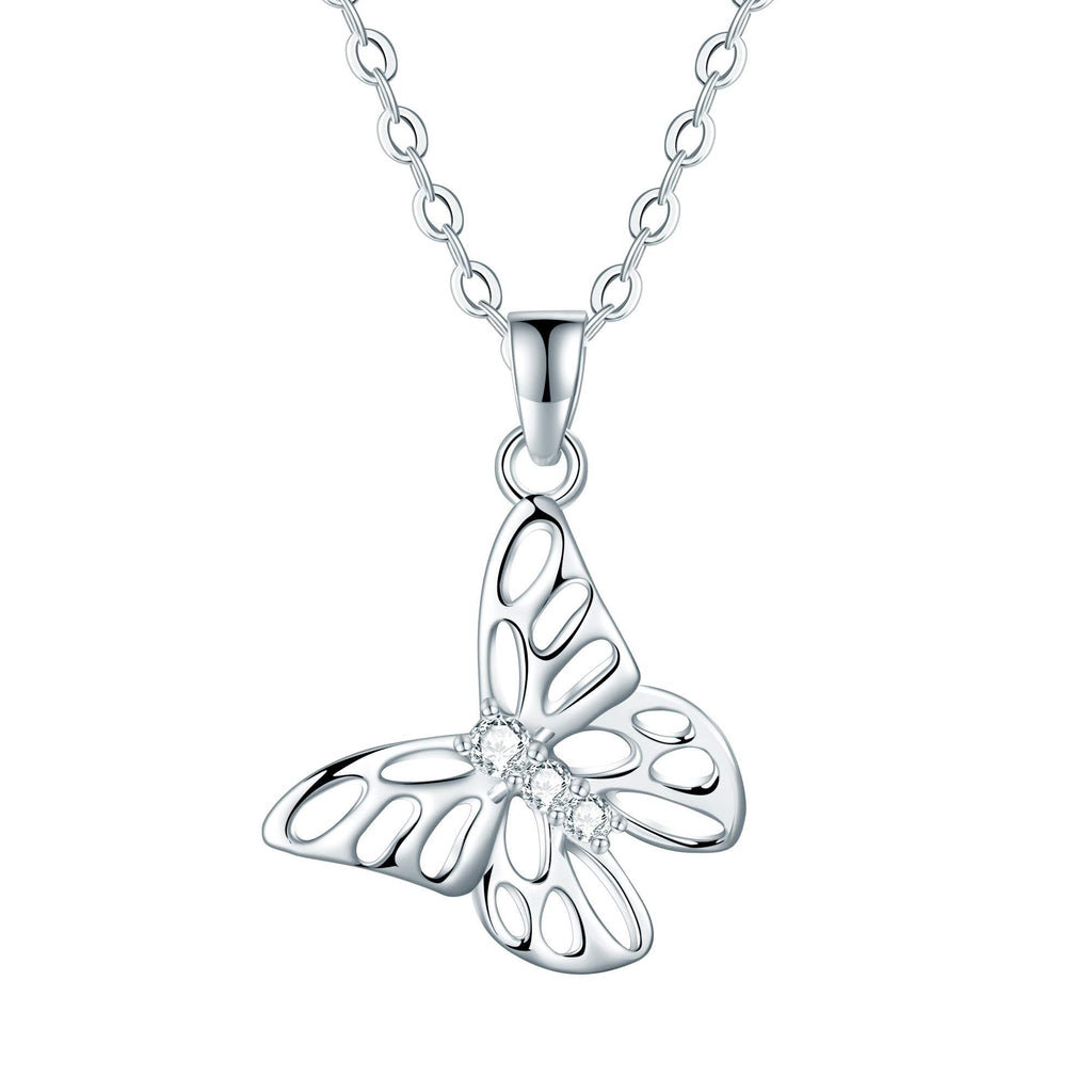 [Australia] - J.Endéar Butterfly Necklace for Women Girl 14K Platinum Plated 925 Sterling Silver Pendent with Cubic Zirconia Jewelry Gift 