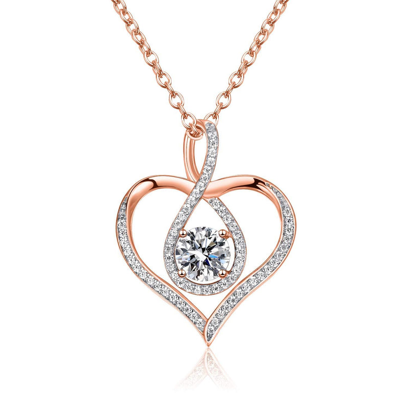 [Australia] - Heart Pendant Necklaces for Women - Women's Sterling Silver/Rose Gold Plated Infinity Necklace, 5A Cubic Zirconia Heart Jewelry Necklaces Rose Gold 