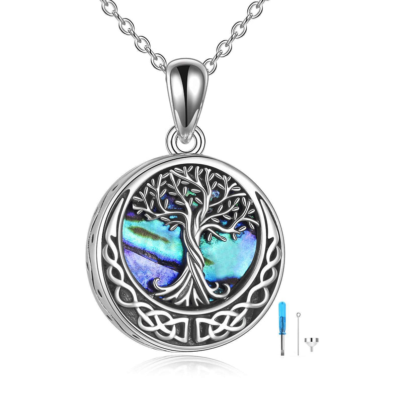 [Australia] - Tree of Life Urn Necklaces for Ashes Sterling Silver Abalone Shell Tree of Life Cremation Jewelry for Ashes Memory Jewelry for Women Men Abalone tree 